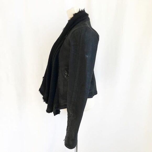 Free People black drape knit front denim jacket VGUC size 0 - Picture 7 of 16